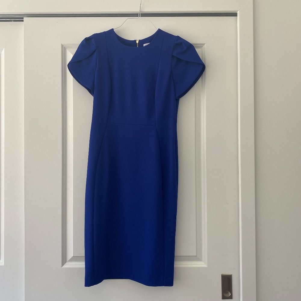 Calvin Klein Tulip Sleeve Midi Sheath Dress Blue Size 6